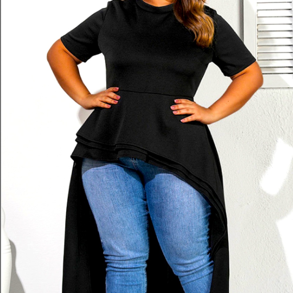 Black Asymmetrical high low shirt.